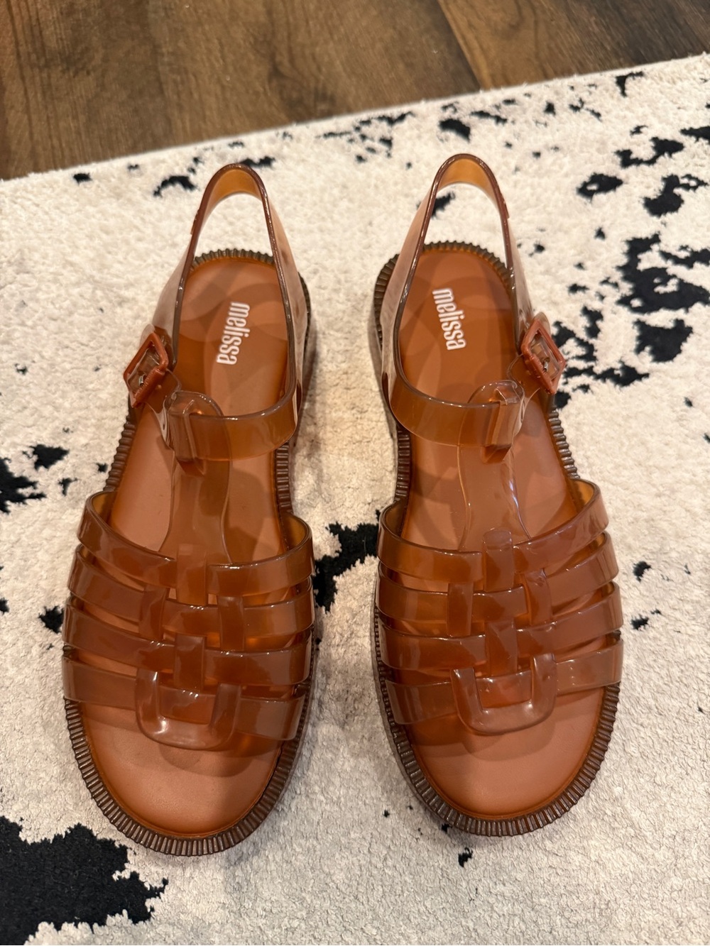 NWOB Melissa Posession Fresh Brown Clear Jelly Woven Slingback Sandals
